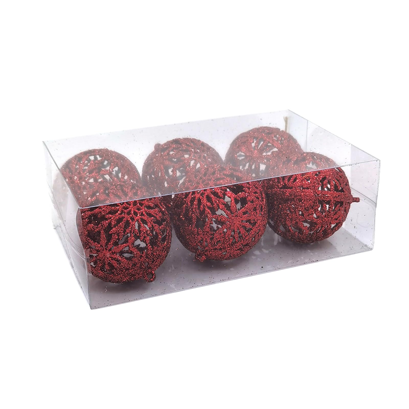 6Pcs Glittering Hollow Christmas Ball Ornament 55mm Shatterproof Decorative Baubles for Tree Decorations PVC Tree Decorations