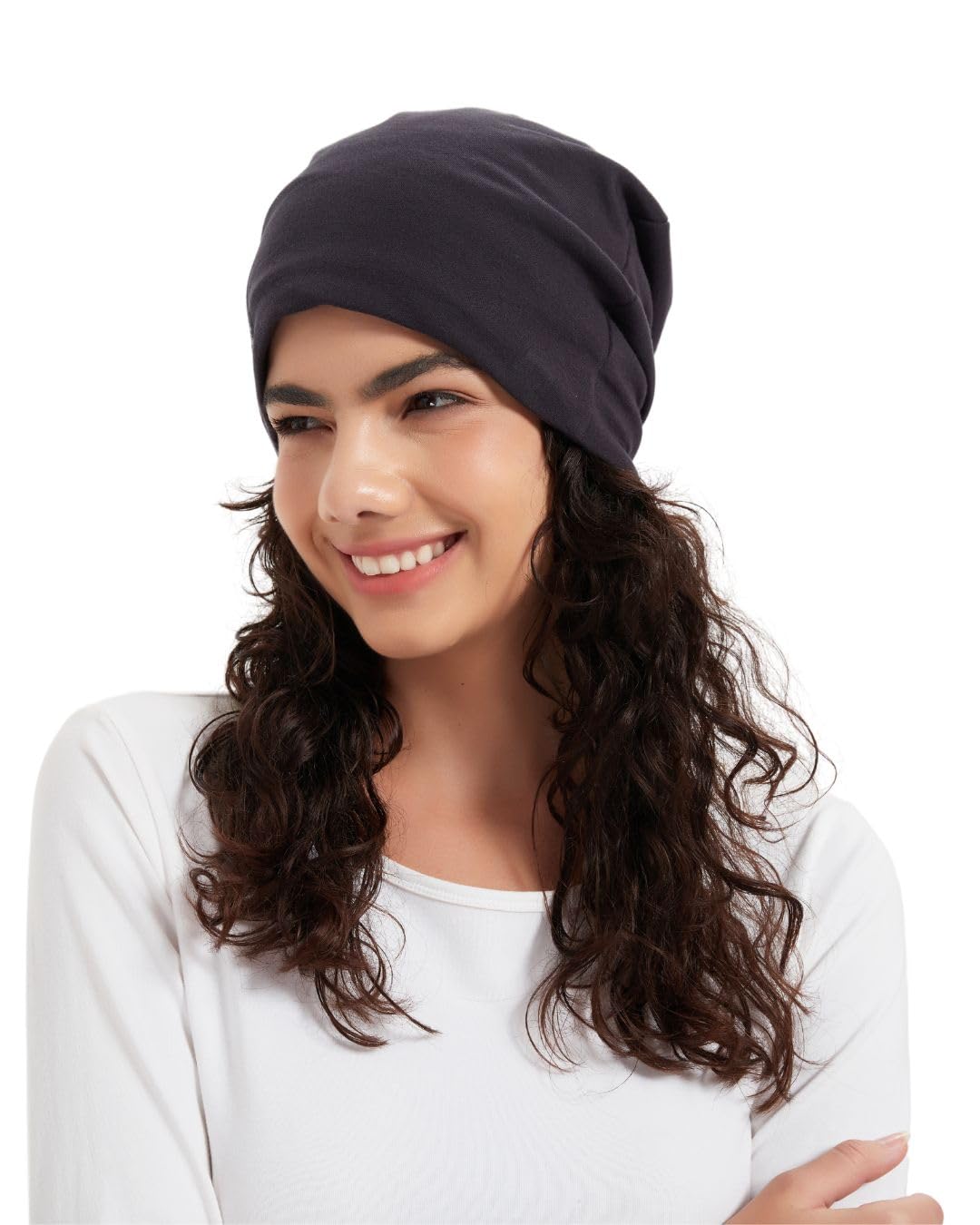 Radia Smart® EMF Protection Ultimate GOTS Organic Cotton Slouch Beanie, 5G Blocking, RF Shielding, EMF Protection, Brain Coat, Black, Dark Grey, M/One size