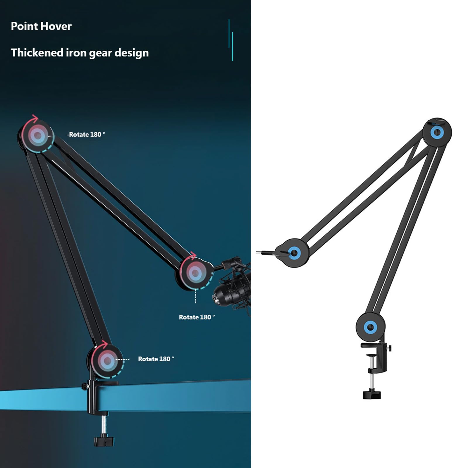 Desktop Mikrofonarmhalter mit 360-Grad Drehung und sicherer Montageklemme für Live Streaming Heimstudiogeräte Desktop Mikrofonarm