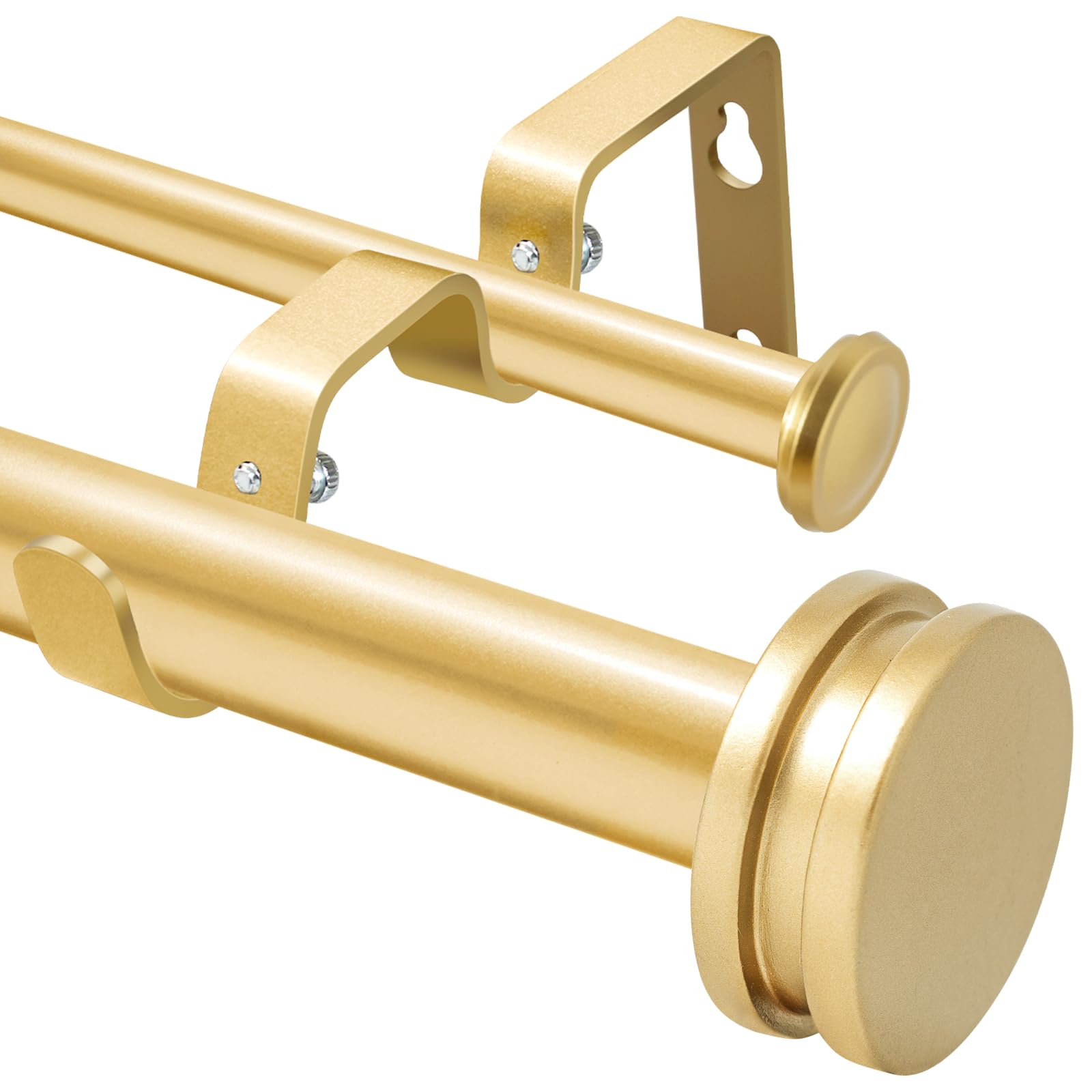 Tringle à rideaux double de 2,5 cm - Doré - 122 à 213 cm - Très résistante - Décoration pour fenêtres avec petit embout