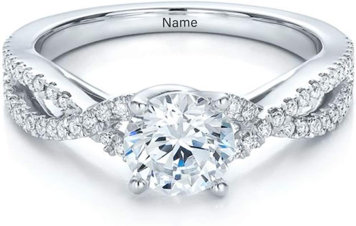 SISGEM 10K 14K 18K White Gold Engagement Ring for Women,Split Shank Pave Set 1.45 Carat(CTW) Moissanite Wedding Ring With Engraved Name,Wedding Anniversary Birthday Gifts for Her