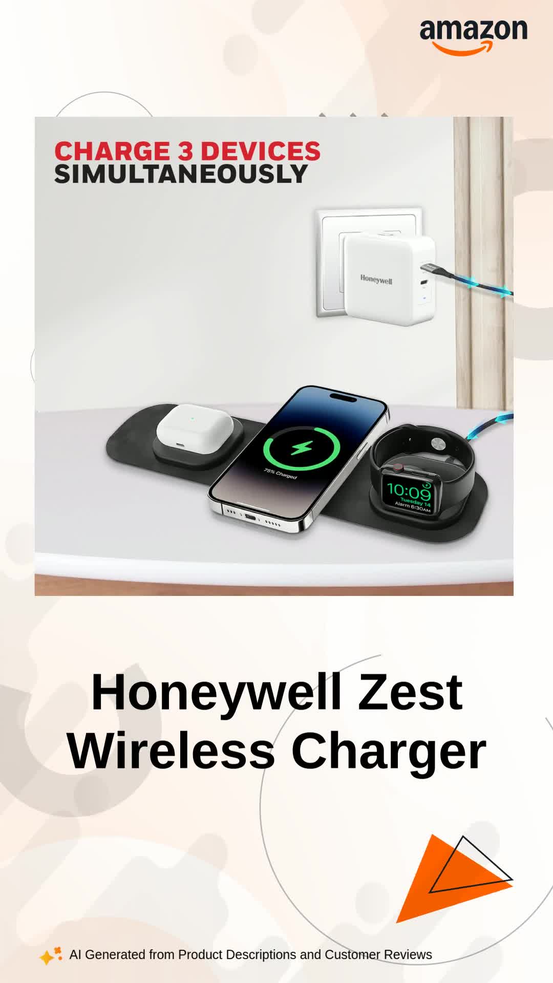 Honeywell Zest Wireless 3-in-1 Magnetic Foldable MagSafe