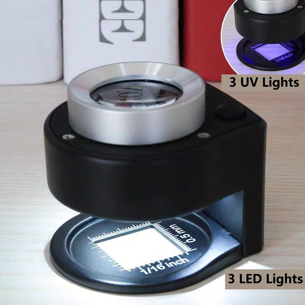 10x Vergroting Jeweler Loupe Triplet Lens Vergrootglas Met 6 Led Uv Light 21mm Voor Edelstenen Sieraden
