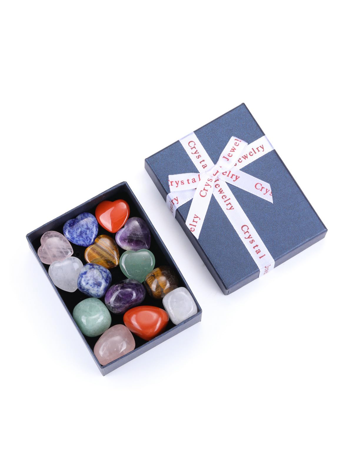 MANIFO Healing Crystals Stones Set in Box, 7 Chakra Crystal Heart Gemstone with Tumble Stone for Chakra Meditation Christmas Gifts
