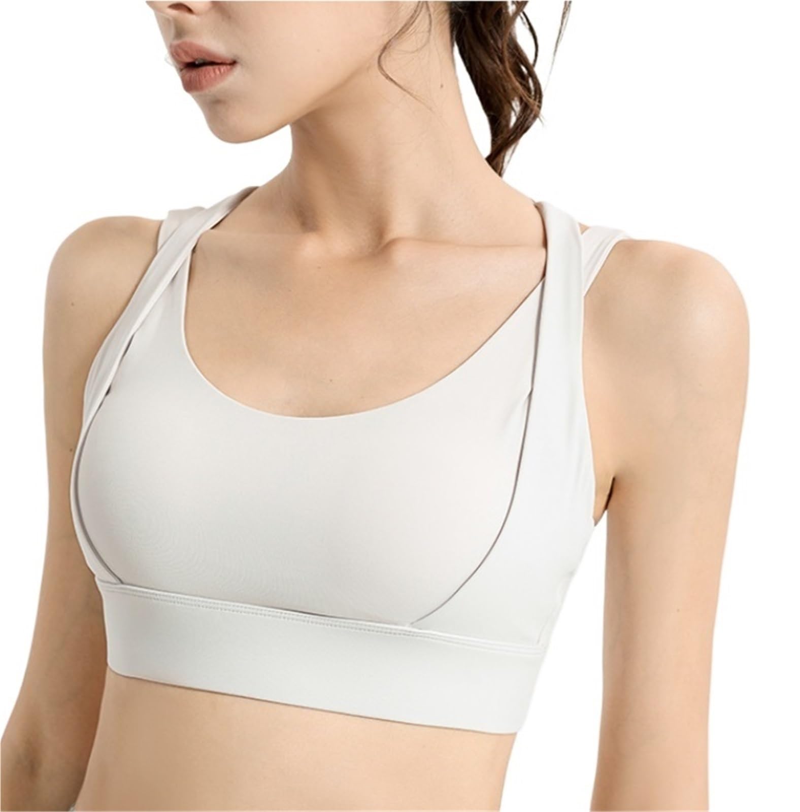 Biustonosz Sportowy Biustonosz Sportowy Do Fitnessu Damska Kamizelka Jogi Odporna Na Wstrząsy, Wyjmowana, Wyściełana, Krótka Koszulka Damski(White,Large)