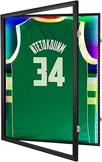 IHEIPYE LED Jersey Frame Display Case - Shadow Box with LED Light - Black Lock, 98% UV Resistant Acrylic Wall Mount Display Case for Football, Baseball, Basketball Jersey with Light