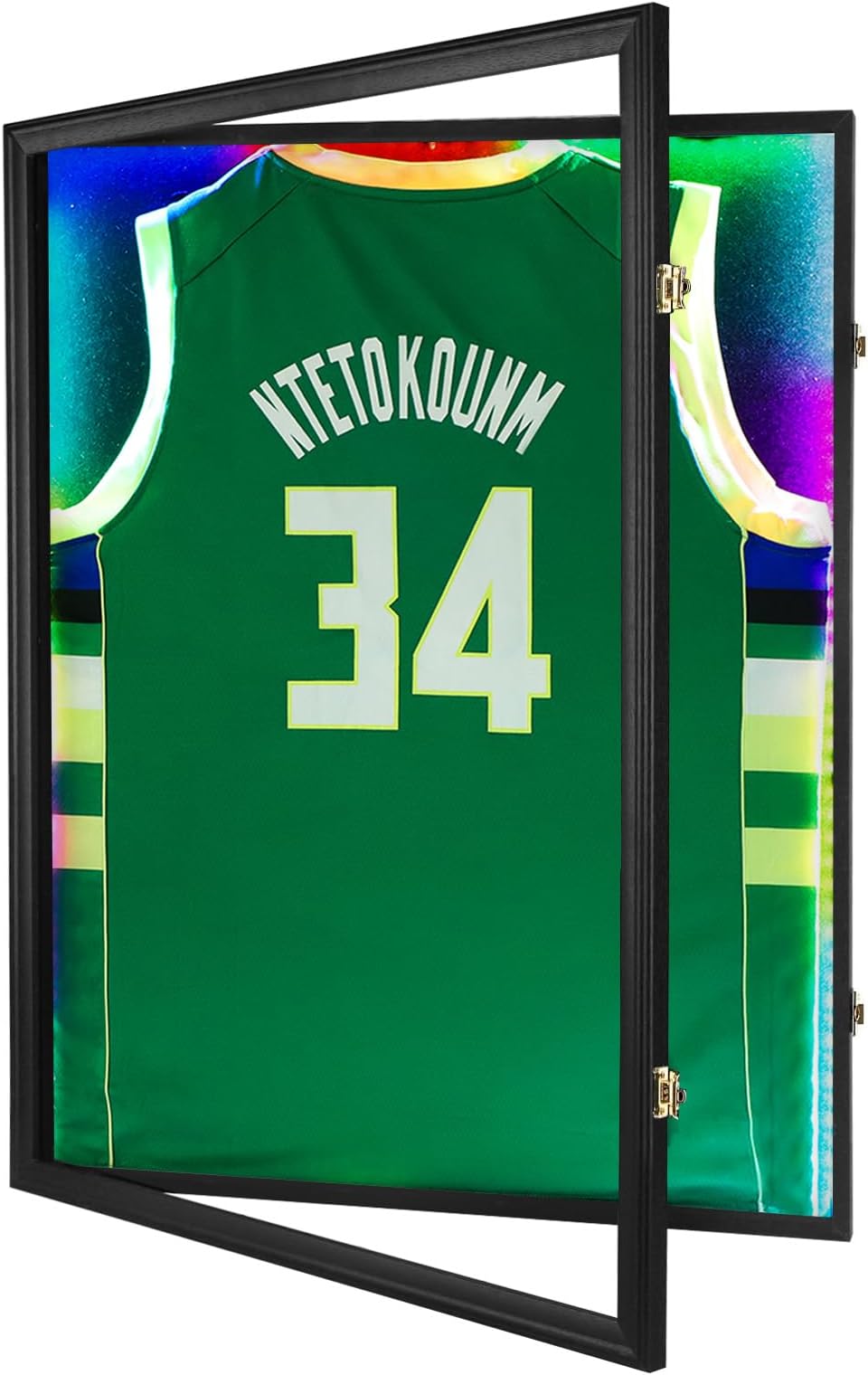 IHEIPYE LED Jersey Frame Display Case - Shadow Box with LED Light - Black Lock, 98% UV Resistant Acrylic Wall Mount Display Case for Football, Baseball, Basketball Jersey with Light