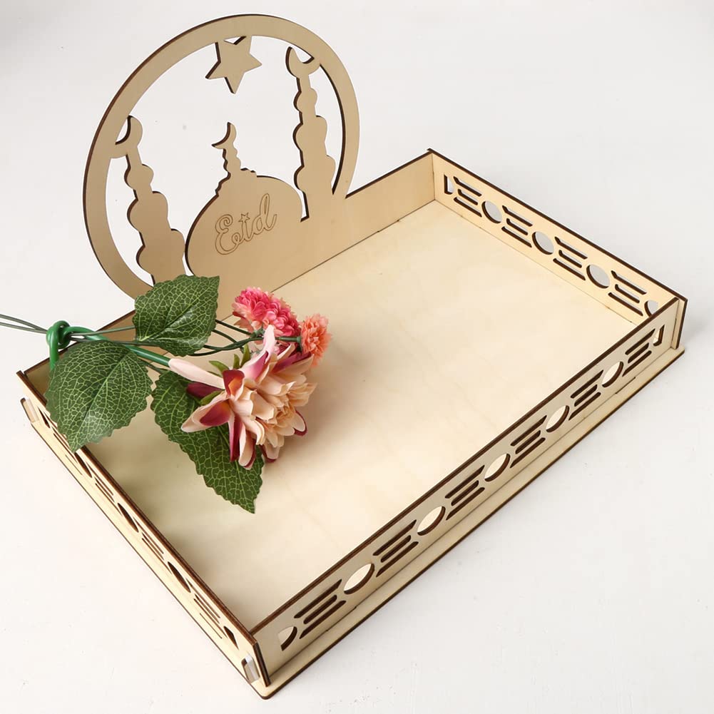 Plateau Repas En Bois Décoratif Ramadan - Design Classique Avec Motifs étoiles Et Lune - Acrylique Haute Qualité - Pour Décoration De Table Et Usage Pratique - 9