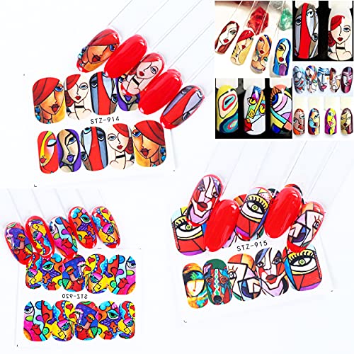 HIFONI 16pcs Abstraktes Gesicht Nagelsticker,160 Designs Nagelaufkleber DIY Nagelkunst Dekoration, Wassertransfer… – Bild 5