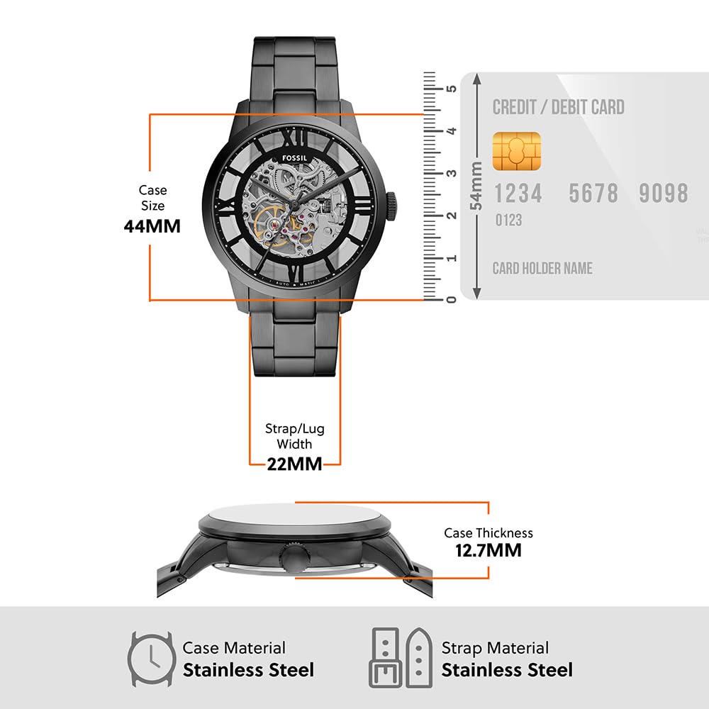 Fossil Townsman Herrenuhr, Automatik-Dreizeigerwerk mit Edelstahl- oder Lederarmband
