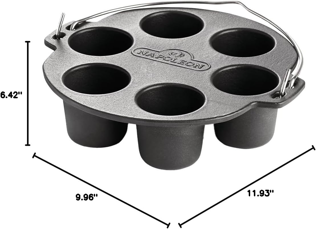 Napoleon Cast Iron Muffin Pan Insert – 6-Compartment Design, Non-Stick Surface, Easy-Carry Handle
