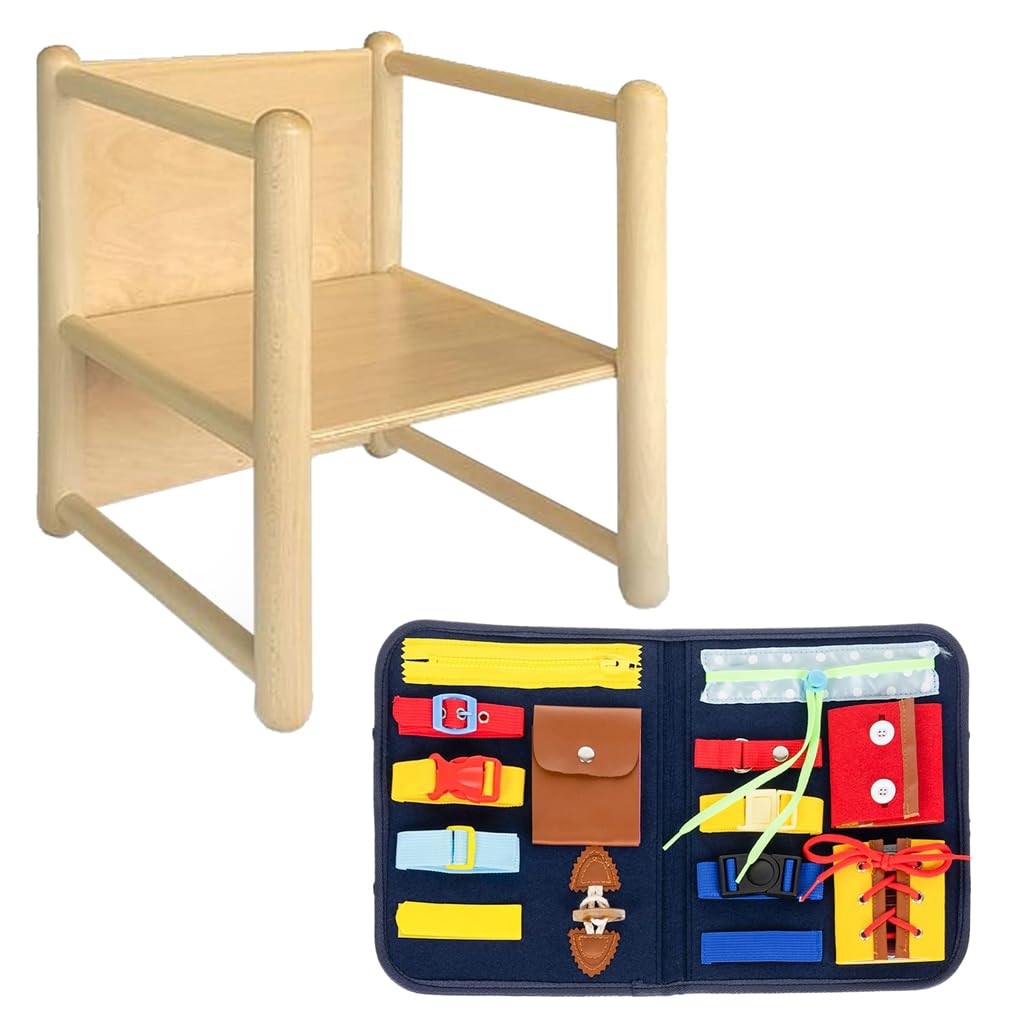Sedia pluriuso Montessori in legno di faggio, per bambini da 1 a 3 anni - 3 in 1: sedia, tavolino o sgabello, made in Italy + Valigetta sensoriale in OMAGGIO!