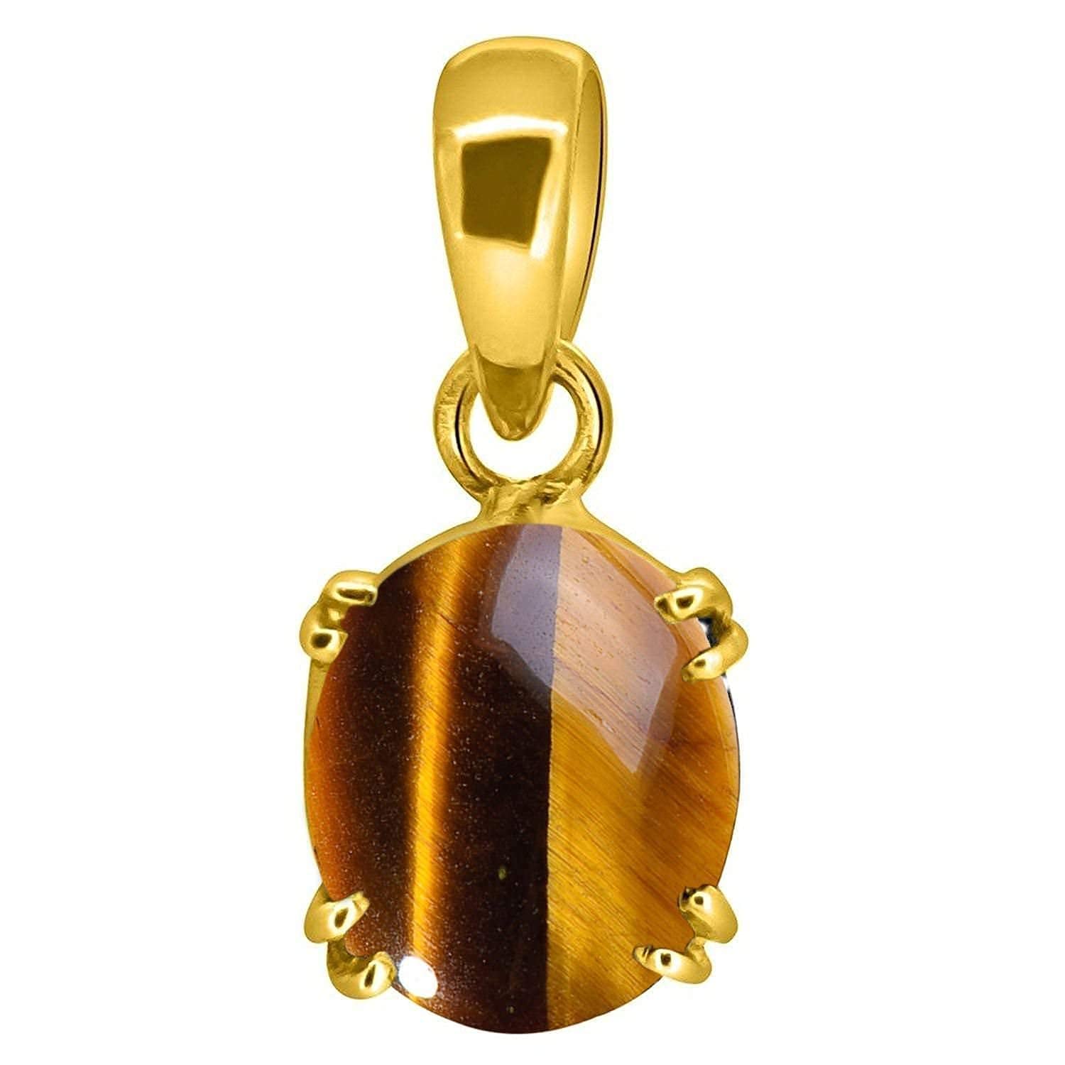 JEMSPRIME 7.50 Carat Natural Earth Mined Tiger Eye/Tiger Stone/Tiger's Eye Natural Certified Tiger eye pendant Gold plated chitti Stone For Men And Women By Lab - Certified