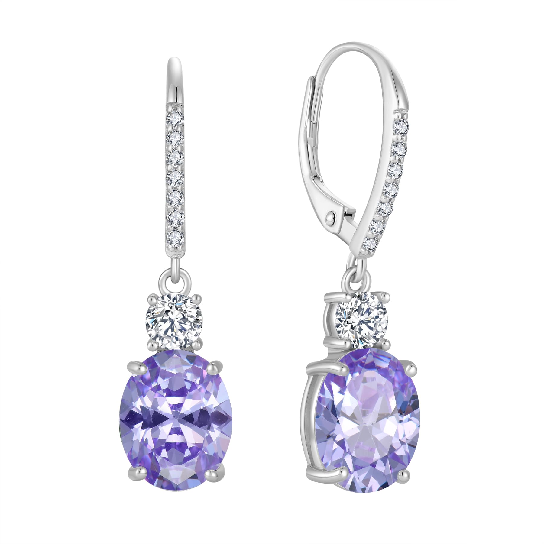 FJ Ohrringe Hängend Oval 925 Sterling Silber Geburtsstein Ohrringe Schmuck Geschenke für Damen Frauen Mutter Freundin Mama