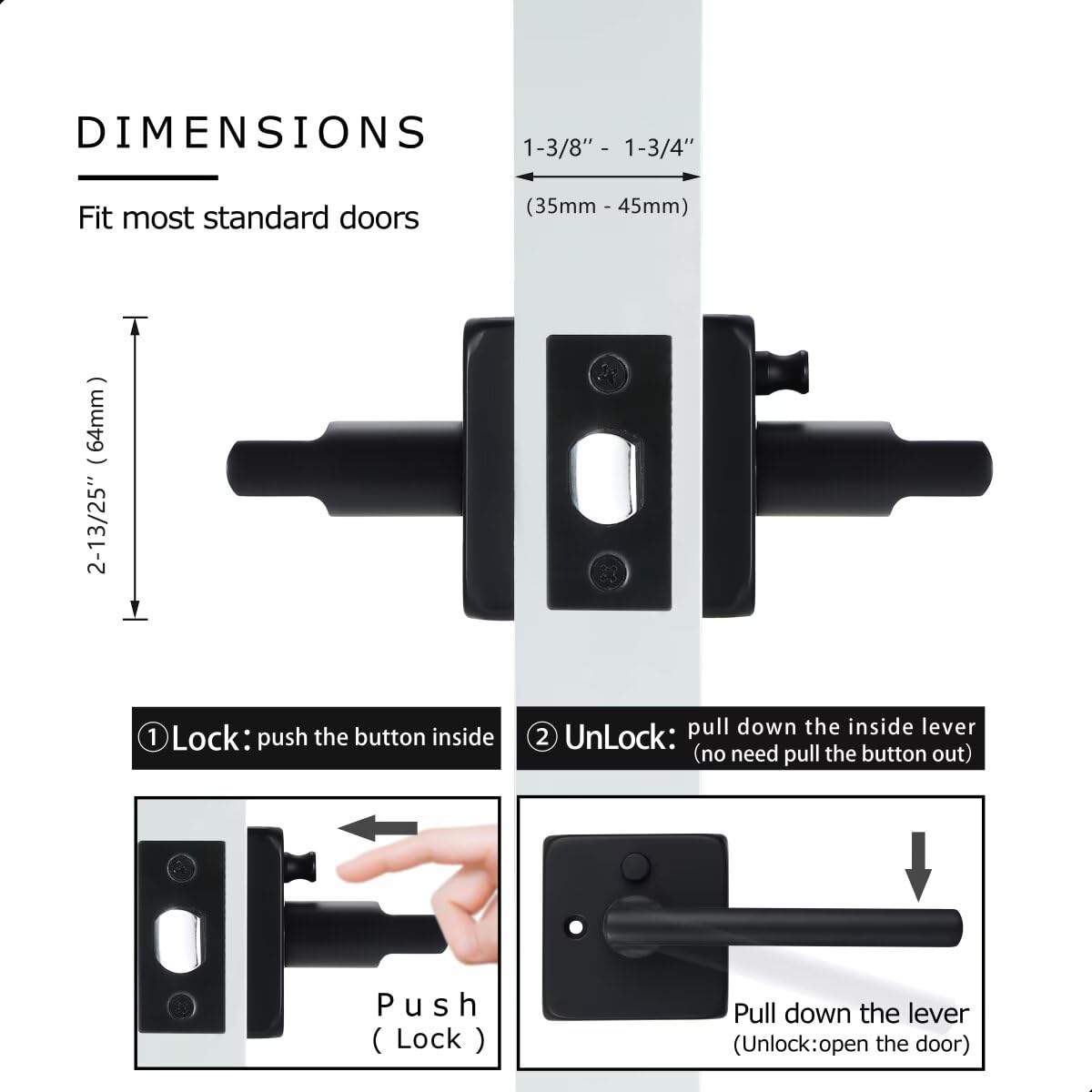 Linkaa Matte Black Door Handles - Push Lock Security -4 Linkaa Matte Black Door Handles - Push Lock Security -4