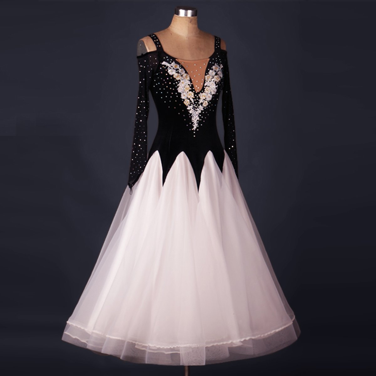YC WELL Ballroom Dance Dresses Competition Dress Modern Waltz Flamenco Dance Costumes(L)