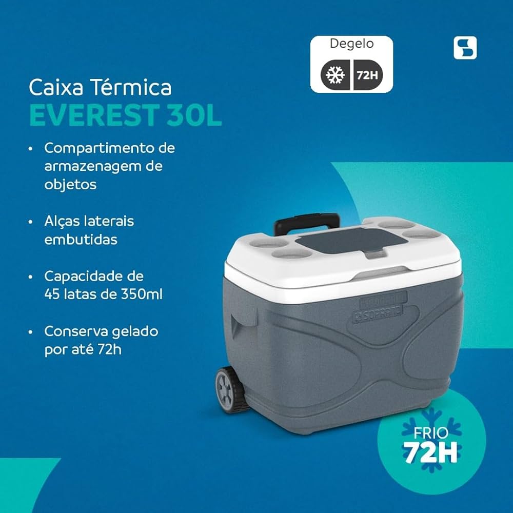 Caixa Térmica Everest Cinza 30L - Eficiência Térmica 72 Horas