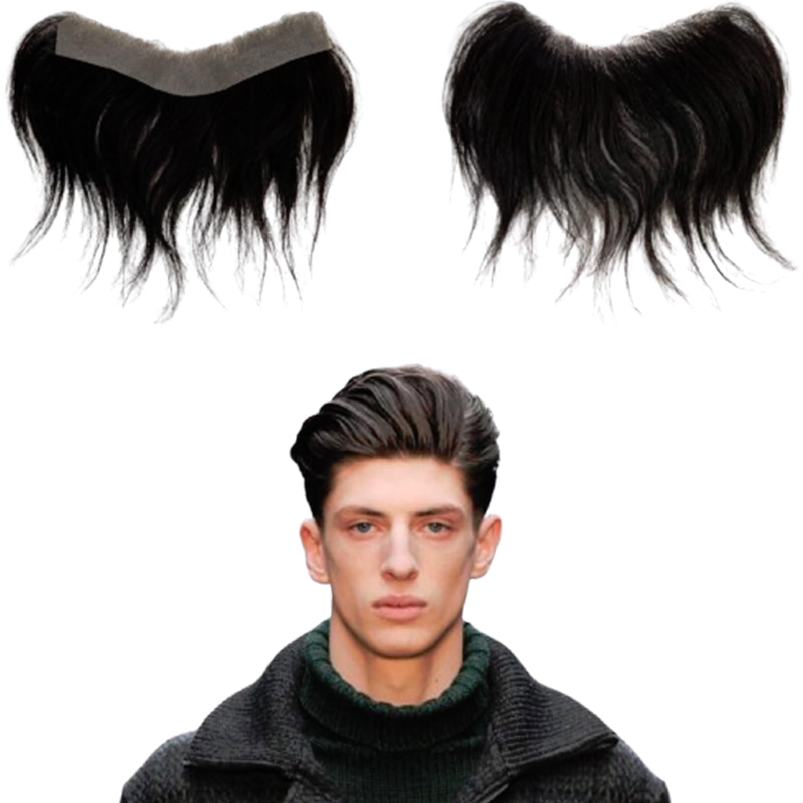 Voloria Men Forehead Hairline Toupee 100% Human Hair Skin PU Man Hairpieces Frontal Hair Topper for Receding Natural Hairline Replacement Systems (1.57x6.29INCH, 1B Black Color)