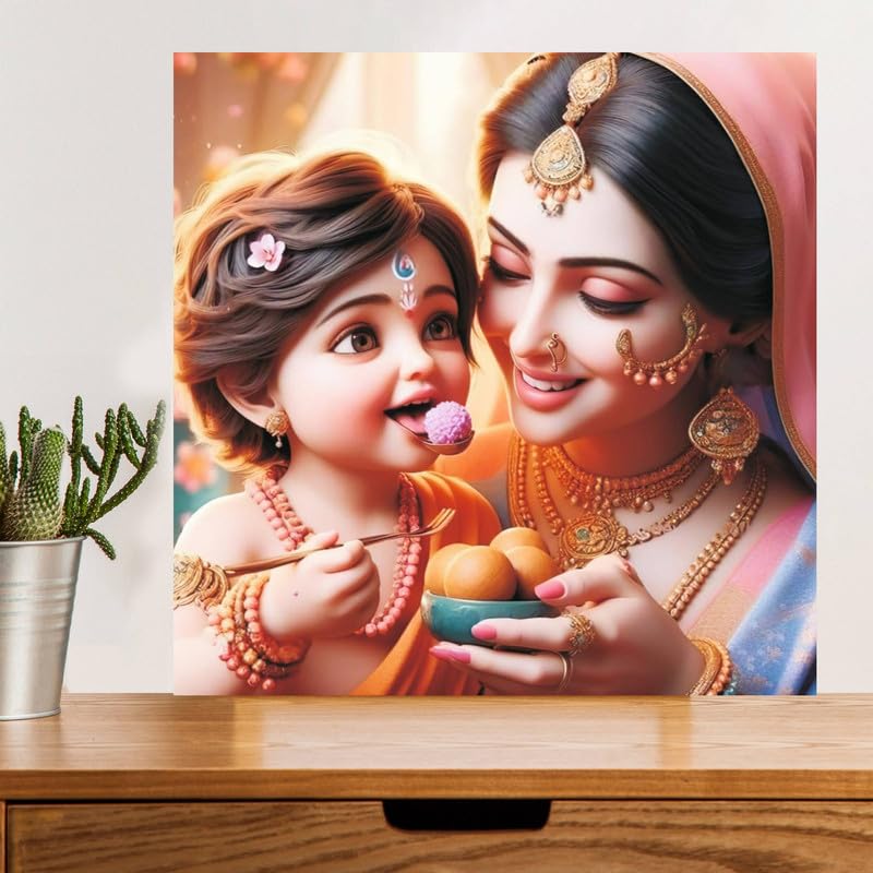 Image of British Terminal Cute little Bal Gopal Baby God Krishna| Kanha Ji | Laddu Lord Makhan Chor Painting Religious Poster for Pregnant Women for wall (matt thin vinyl,sticker,multicolor,unframed)| bj402