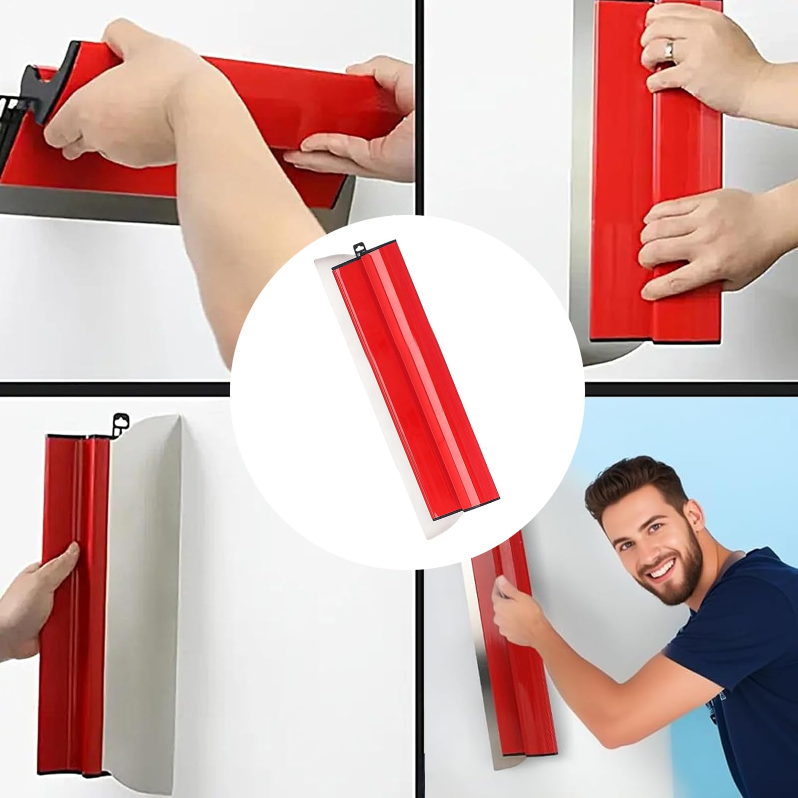 Spatole per Stucco 3 pezzi acciaio inox (20cm+40cm+85cm) Frattazzo per Lisciare Muri e Soffitti, Utensile Professionale per Intonaco, Pittura e Rimozione Gesso (Rosso)