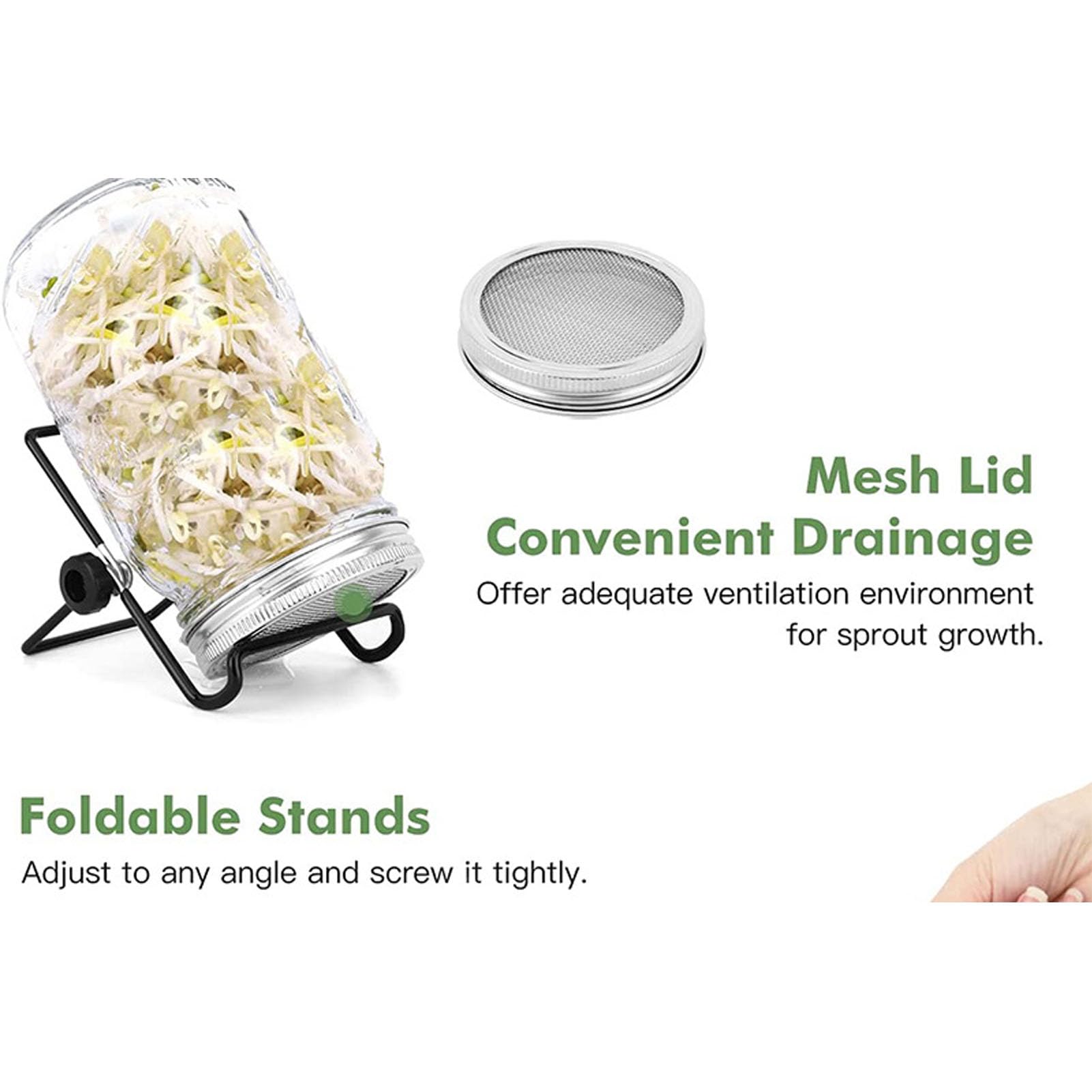 Lot de 2 Bocaux de Germination, Kit de Culture de Germes de Brocoli Mason Jar Kit de Germination Kit de Culture de Micro-verts avec Couvercle en Maille, Bouche Large, Drainage Facile pour la Culture D