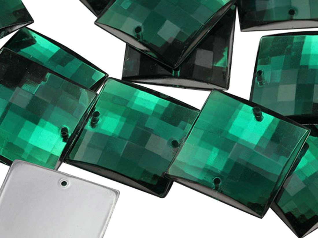 Allstarco 16mm Green Emerald CH18 Square Flat Back Sew On Beads for Crafts Plastic Acrylic Rhinestones with Holes for Sewing Clothing Embelishments
