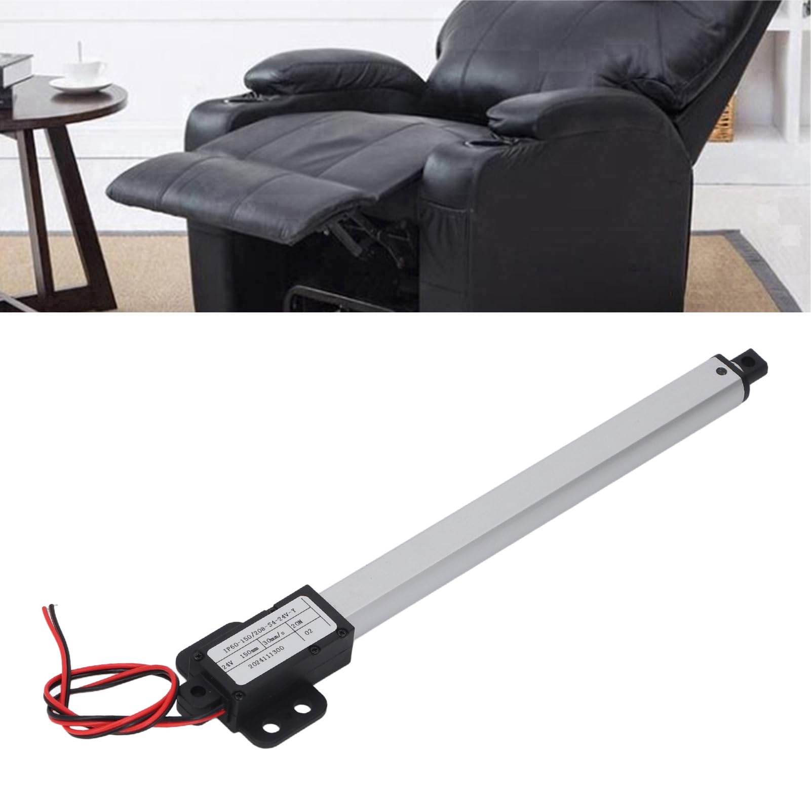 Jeffergarden Actuador Lineal Eléctrico de 150 Mm, Varilla de Empuje de Aluminio de 24 V con Interruptor de Límite Automático, para Robótica, Domótica y Maquinaria Agrícola