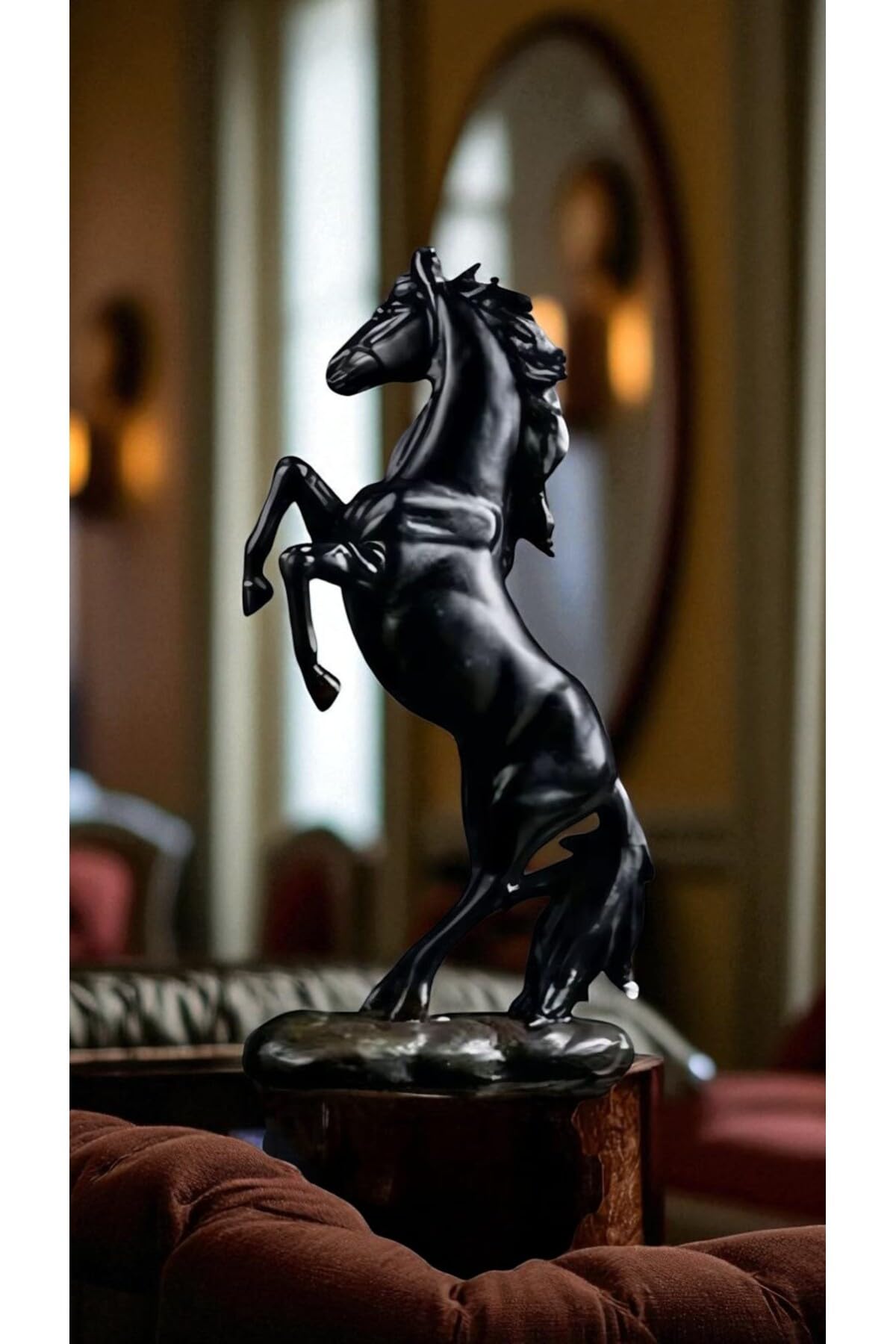 SODEF Statue Cheval Cabré Moderne Noir 18x35cm en Polyester Élégant Cadeau Décoratif - Noir