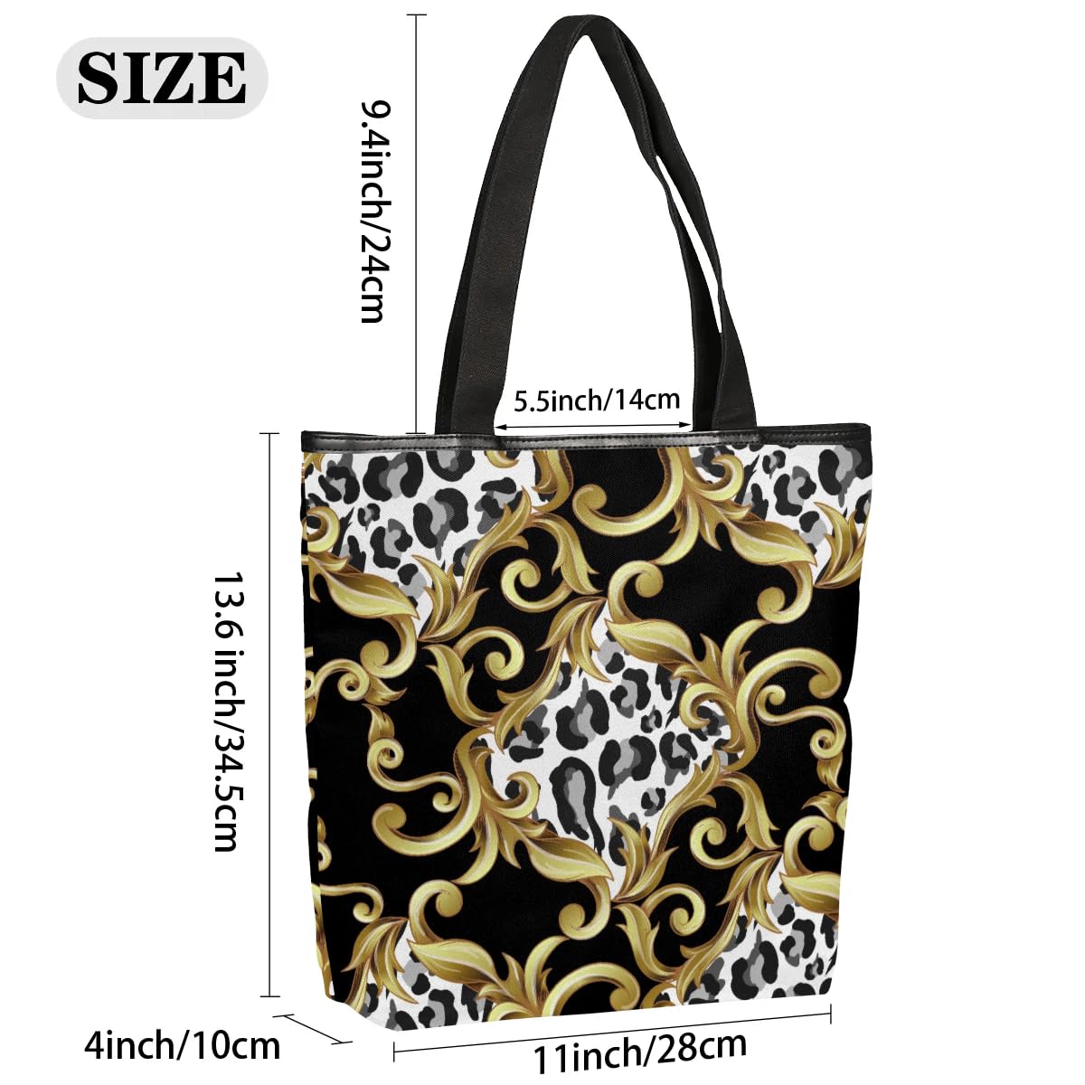 Mularoka Floral Leopard Canvas Tote Bag with Zipper and Pockets Canvas Tote Shopping Bag Women Reusable Grocery Bag for Beach Travel Gym Shopping