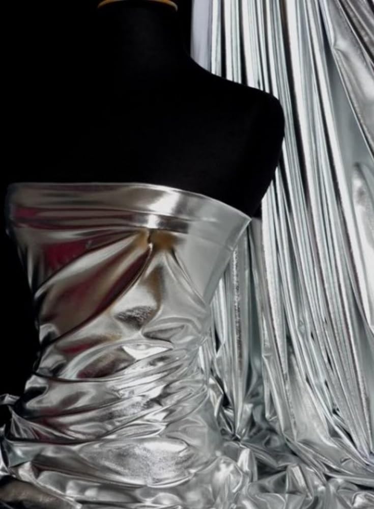 Mirror Foil High Shine Liquid Wet Look Stretch Fabric | Stunning Dressmaking & Display Material | Same Day Dispatch | Sold by The Metre | by Tia Knight (Silver, 1 Metre) — image 1