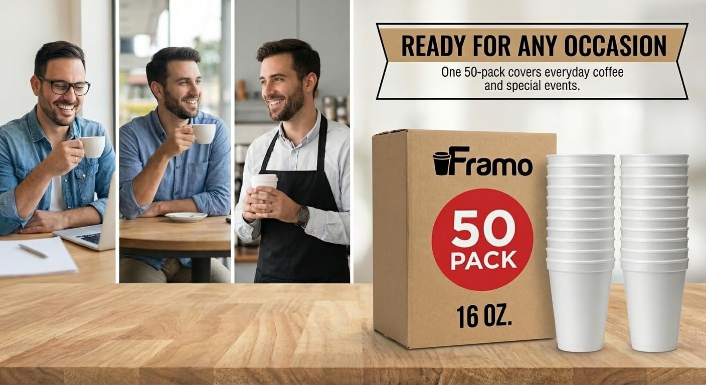 16 oz Insulated Foam Cups [50 Pack] Disposable Coffee Cups for Hot & Cold Drinks, Lightweight White Drinkware for Home, Office, Church, Catering, Parties, BBQ, Events, & Breakrooms - Image 7