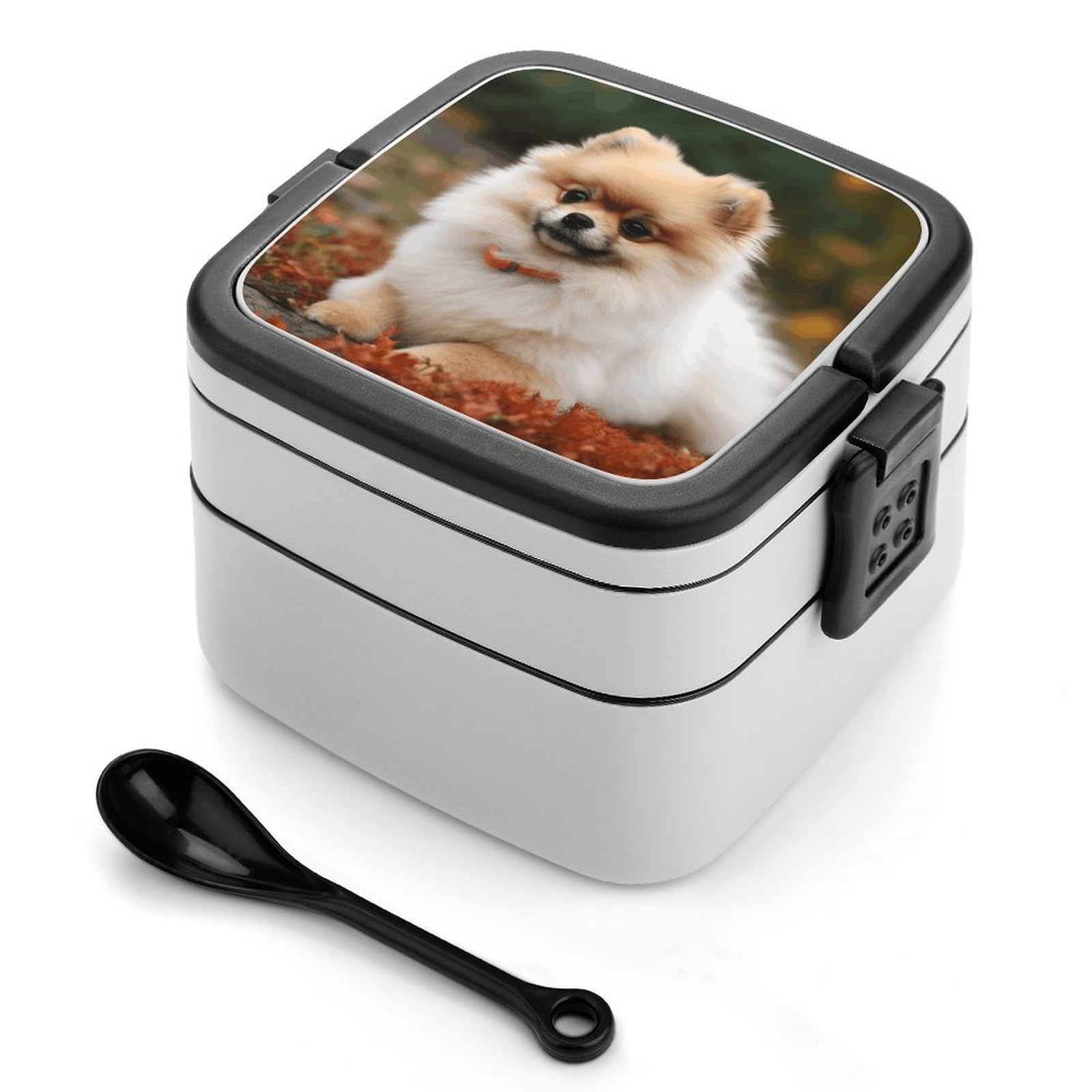 VstaDank Short Haired Pomeranian Dog Bento Box Portable Adult Lunch Box with 2 Layer&Spoon Reusable Insulated Lunchbox Large Food Containers Leak Proof Lunch Containers for Work Camping Meal Prep