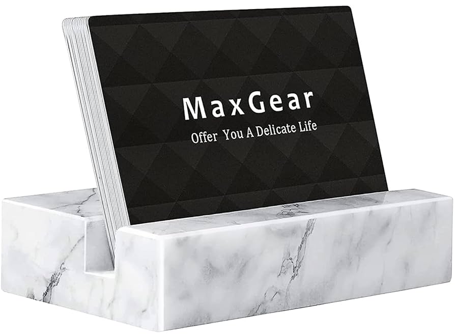 MaxGear Business Card Holder for Desk, White Carrara Marble