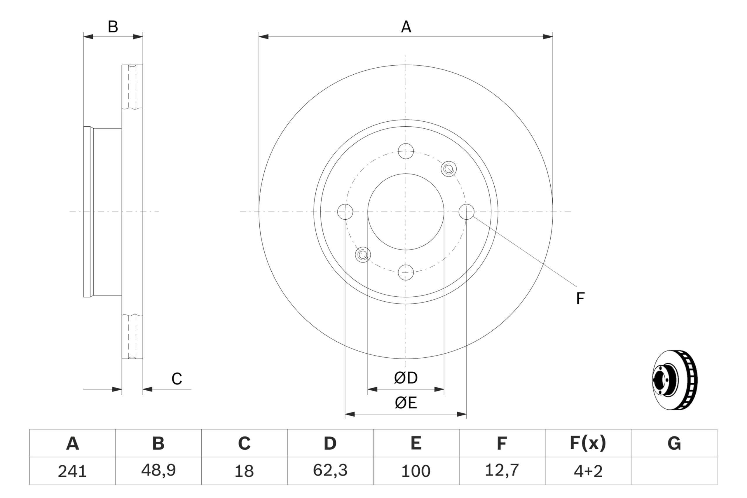 BOSCH Set Dischi Freno BD1149 - Dischi Ventilati di Ghisa di 241mm - Asse Anteriore - Conformi al regolamento ECE-R90 - Meno Corrosione e Affaticamento dei Freni - 2 Dischi