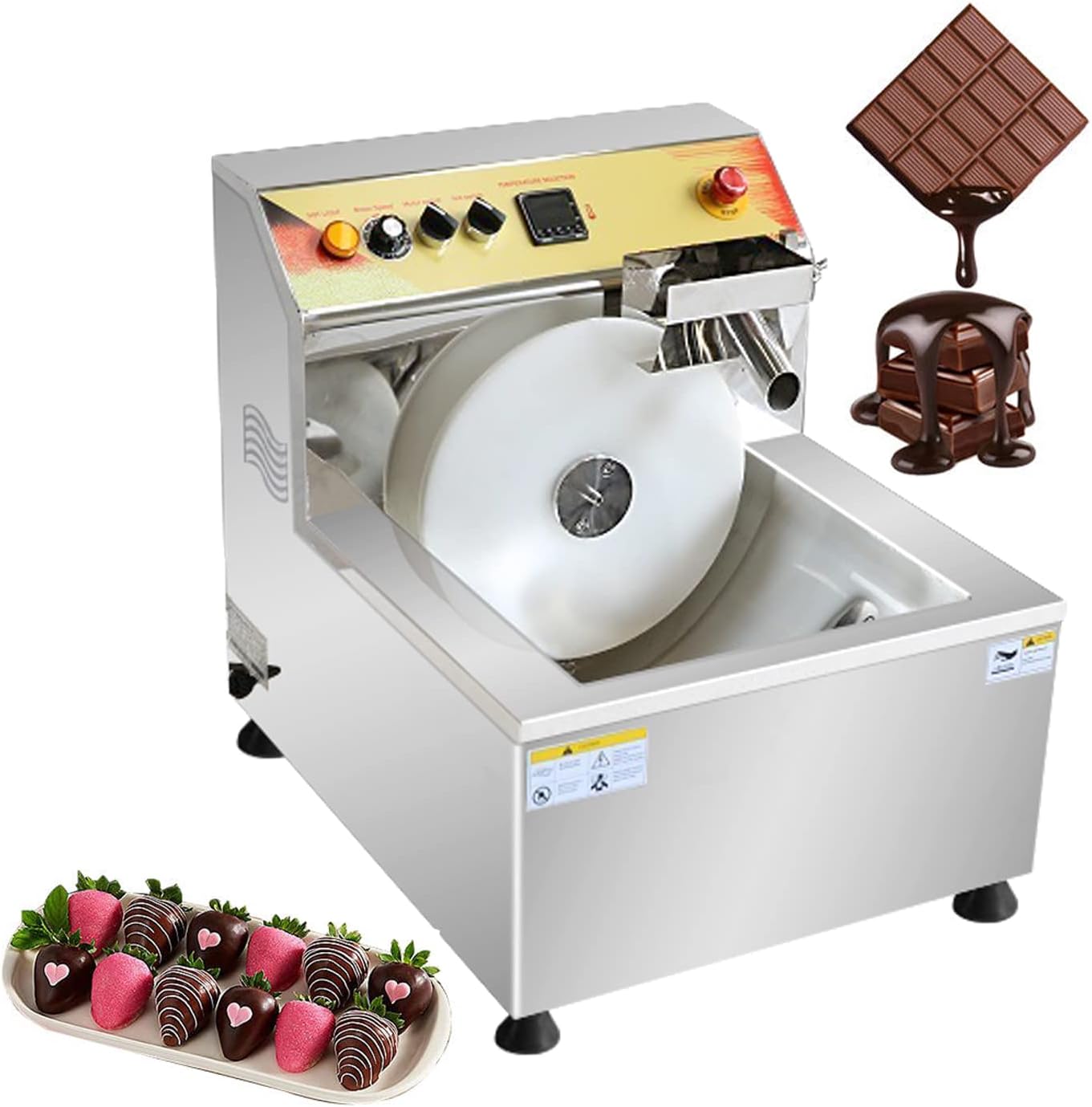 Commercial Chocolate Fountain Machine Chocolate Melting Tempering Machine Commercial Hot Chocolate Heater 1200W 12.4L 110V Vibration 8kg/batch