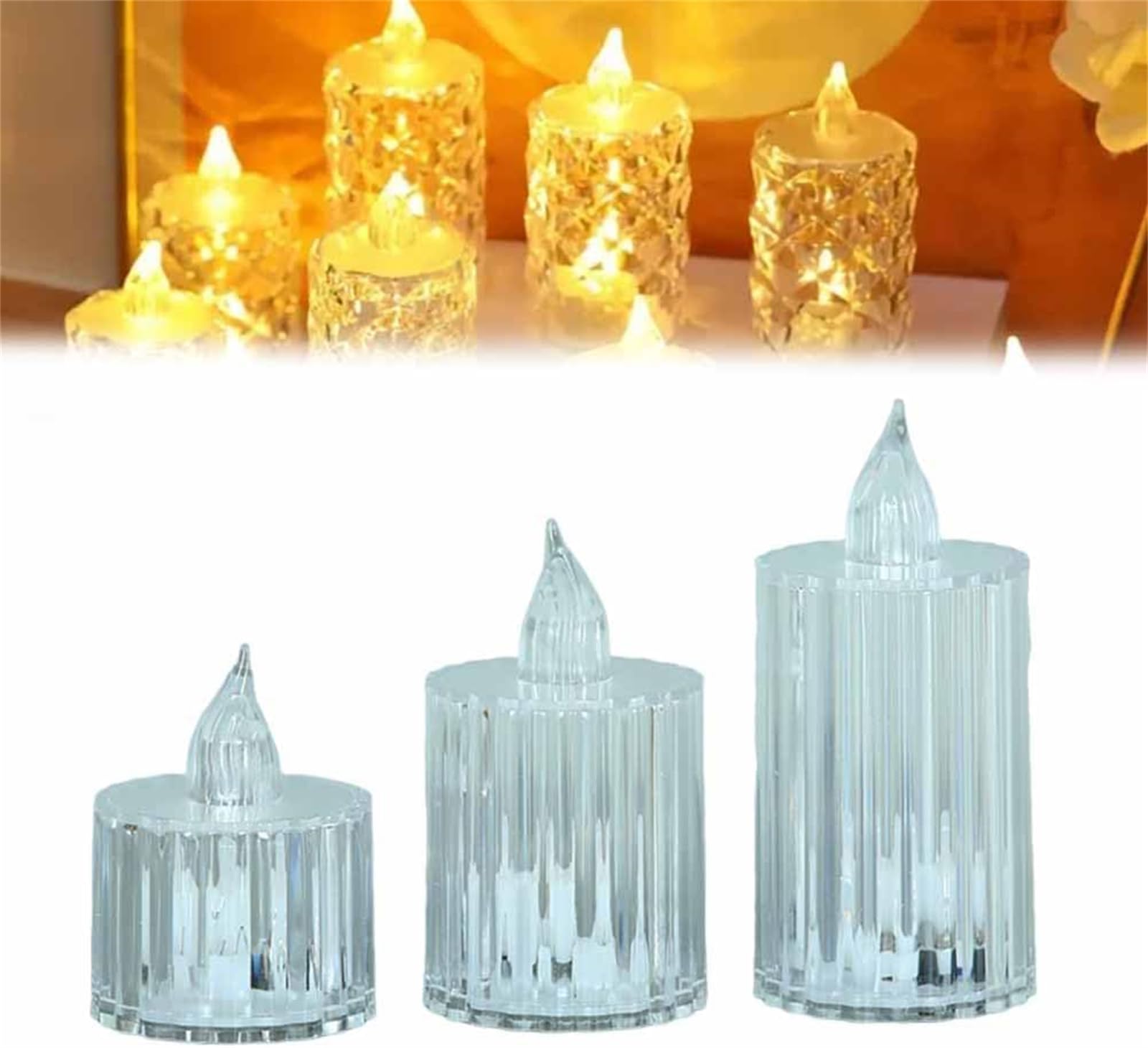 QPASRLAL Crystal Flameless Candle Lights,LED Romantic Battery Operated Candles Lights,Rechargeable Transparent Small tealights,for Party Home Decorations