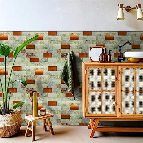 Homeymosaic 10-Sheets Backsplash Metal Tile Peel And Stick On Kitchen Bathroom Fireplace Laundry Subway Wall Tiles In Retro Green Polished Copper #TOP3