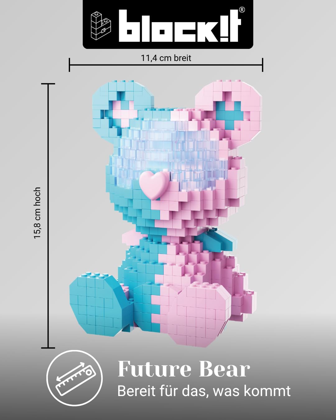 block!t Future Bear - Juego de bloques de sujeción 3D con LED dual, símbolo de esperanza y nuevos caminos, regalo significativo para adultos y niños