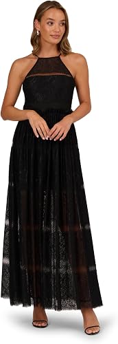 Adrianna Papell Evening Women's Lace Long Halter Dress, Black, 6