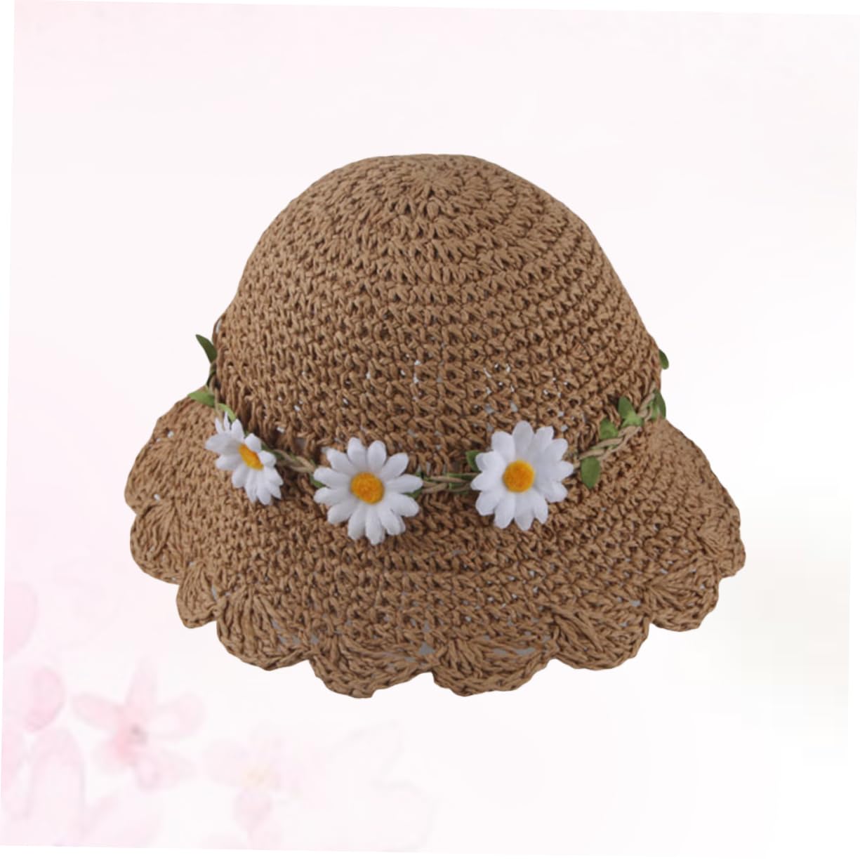 TOVINANNA Straw Sun Protection Hat with Wide Brim Lightweight Summer Beach Hat Decorated with Simulation Chrysanthemum for Month for Outdoor Activities and Sun Safety