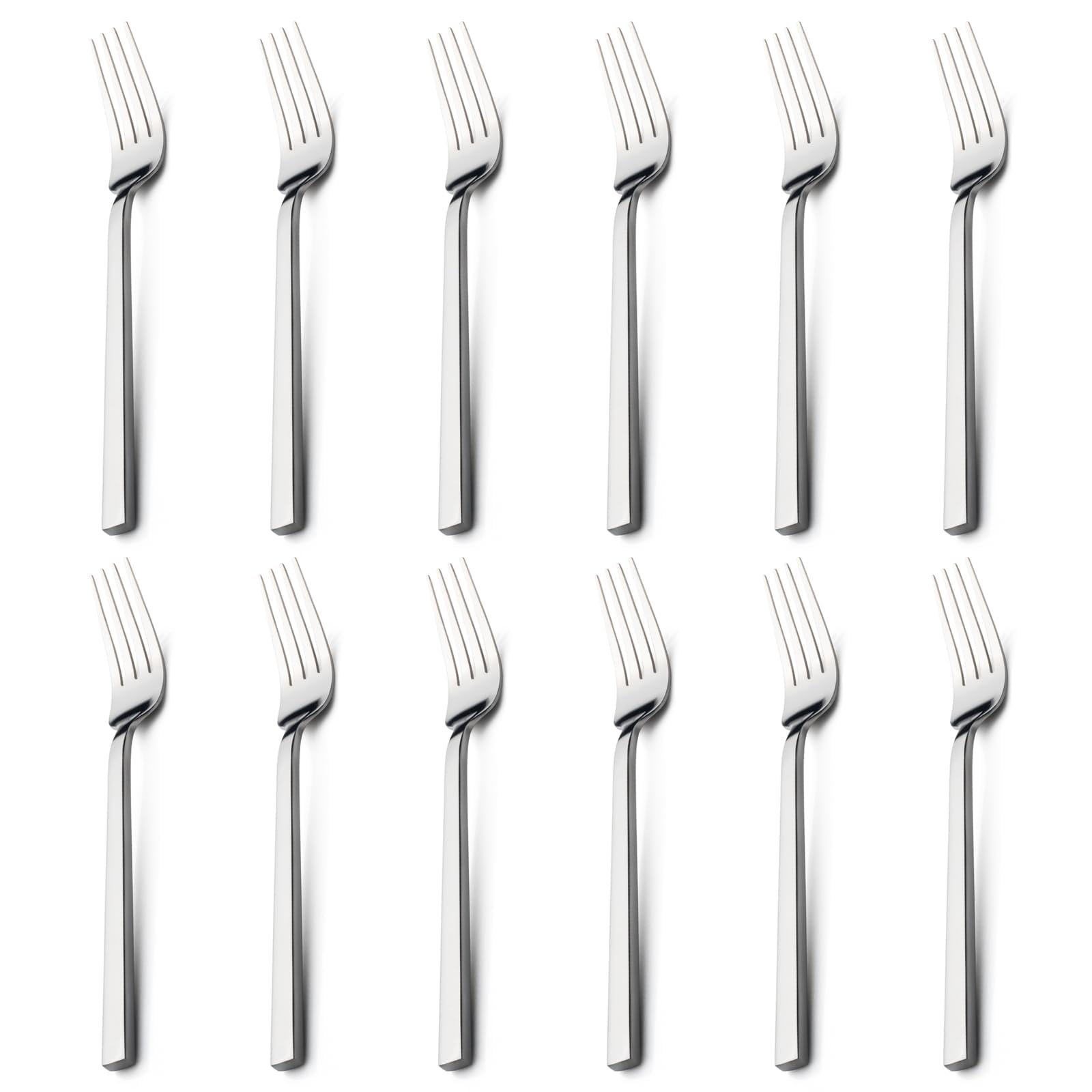 Alata Cube 12-Piece 8.1 Inches Forged Stainless Steel Dinner Forks, Mirror Finish, Dishwasher Safe