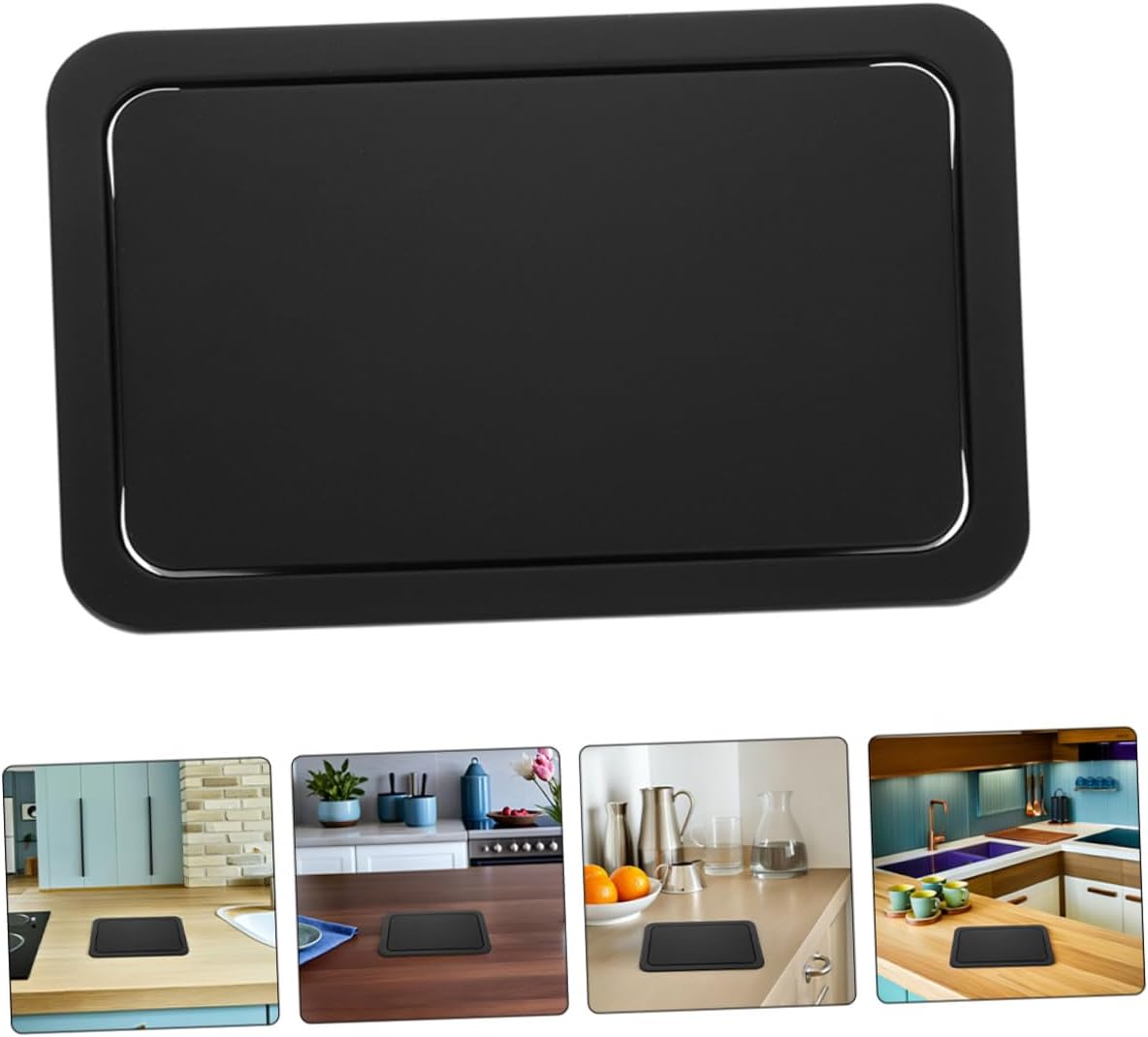 Recessed Trash Can Covers 2pcs Medium 260x175mm Black Stainless Steel Flush-mount Kitchen Waste Chute Lid with Swing Flap for Countertop Sink Installation