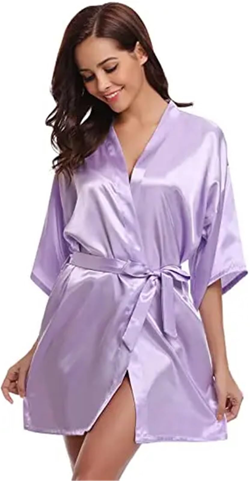 Satynowy szlafrok damski, Damski jedwabny szlafrok wielokolorowy, wiele rozmiarów(Purple,M)