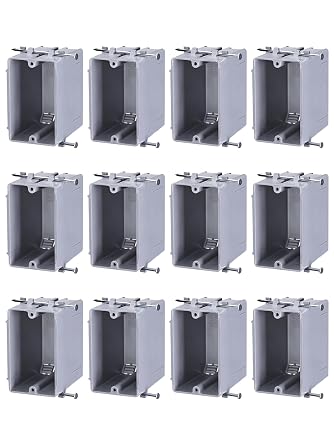LEONLITE 12-Pack 22.5 Cubic Inch One Gang New Work Electrical Outlet Box, Ultra-deep Device Box, PVC Electrical Junction Box for Switch, GFCI, Step Light, ETL Listed, Gray