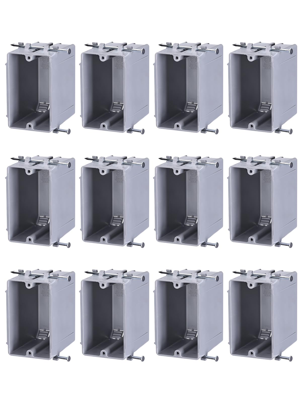 12 Pack One Gang New Work Electrical Outlet Box, Ultra-deep 22.5 Cubic Inch Device Box, PVC Electrical Junction Box for Switch, GFCI, Step Light, ETL Listed, Gray