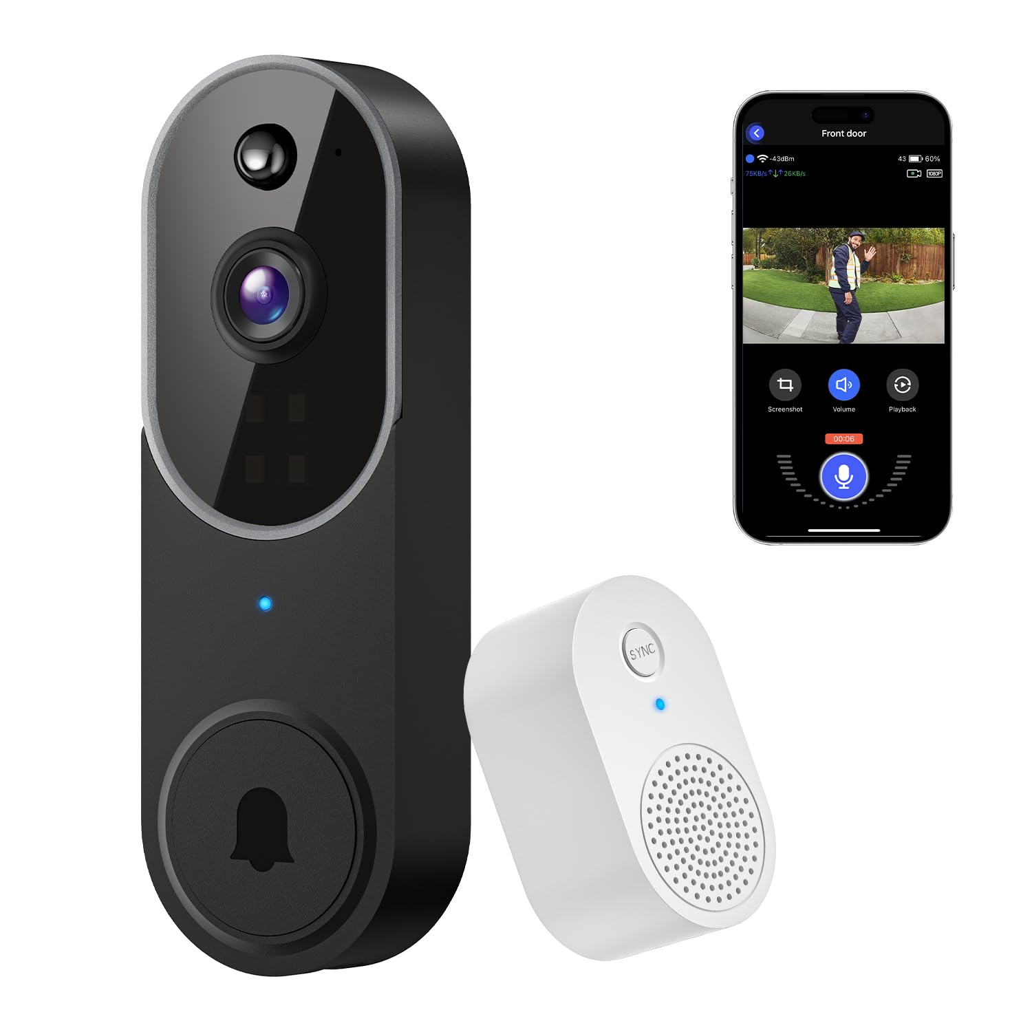 Lunelyx 1080P Wireless Video Doorbell Camera, Smart Security Doorbell Camera, Cloud Storage,AI Human Detection, Instant Alert, Night Vision, 2.4G WiFi Only (Silver)