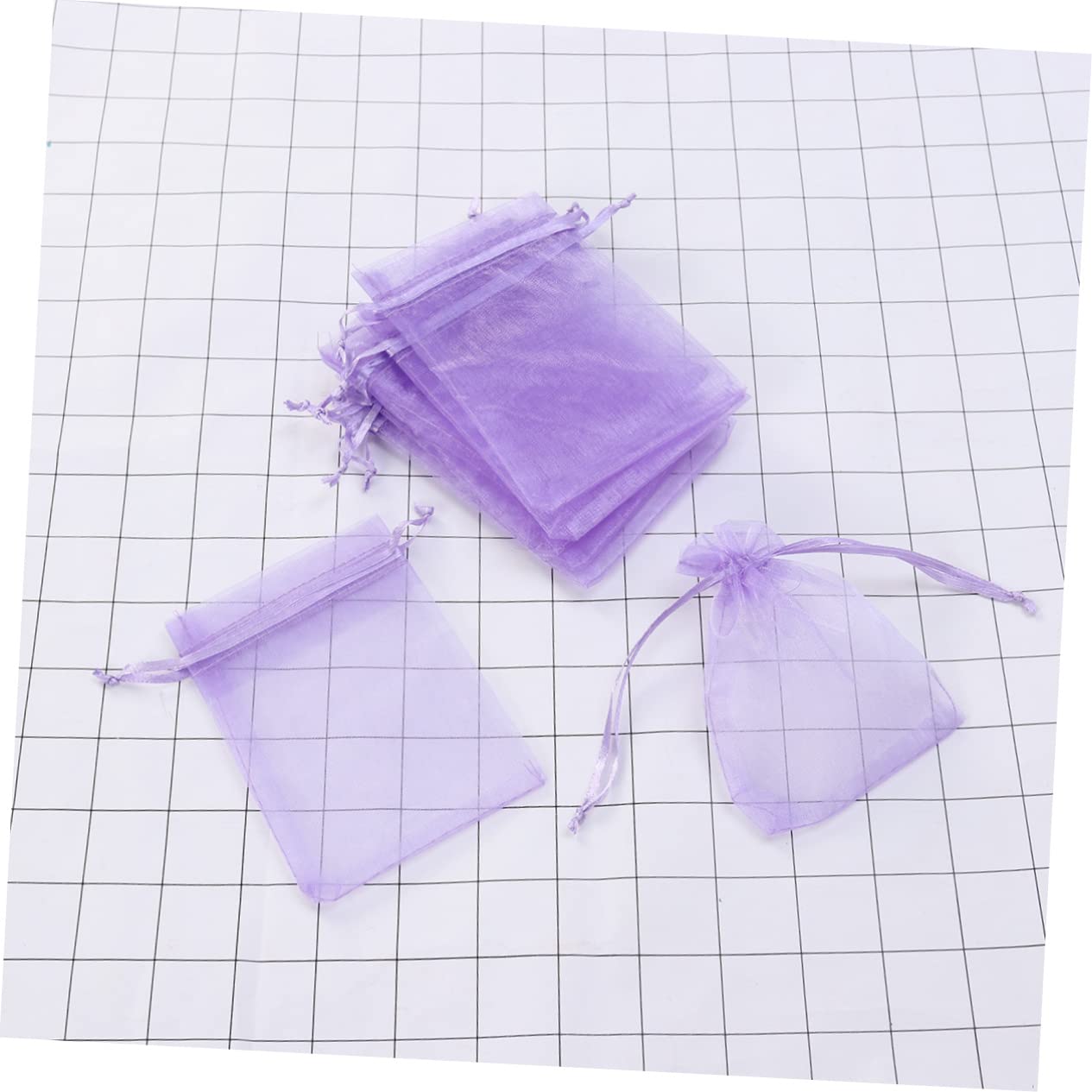PRETYZOOM 100pcs Lilac Net Yarn Candy Bags Drawstring Storage for Cookies Favors Beautiful Sheer Design for Girls Parties and Birthdays