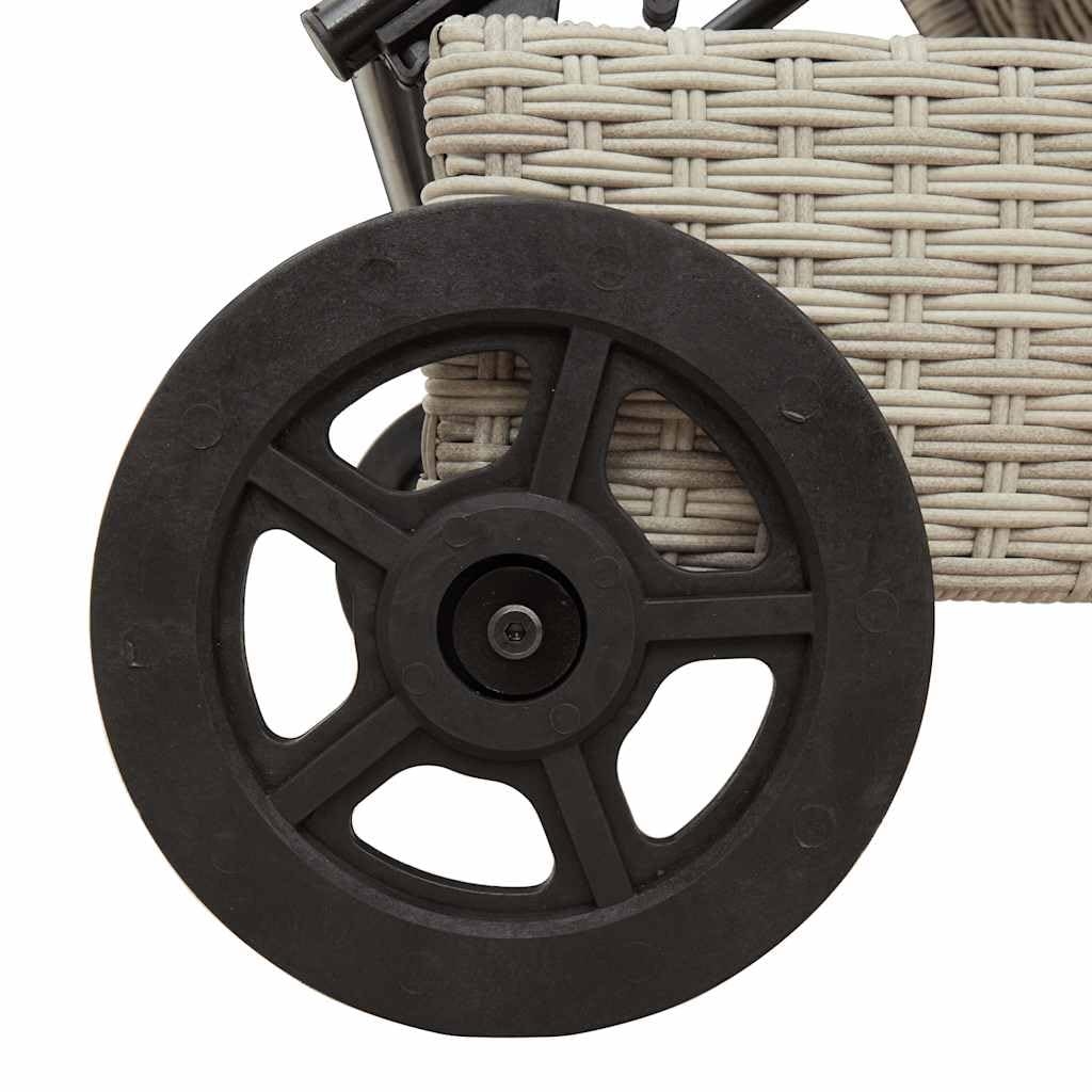vidaXL Lettino Prendisole con Ruote e Cuscino Polyrattan Grigio Chiaro