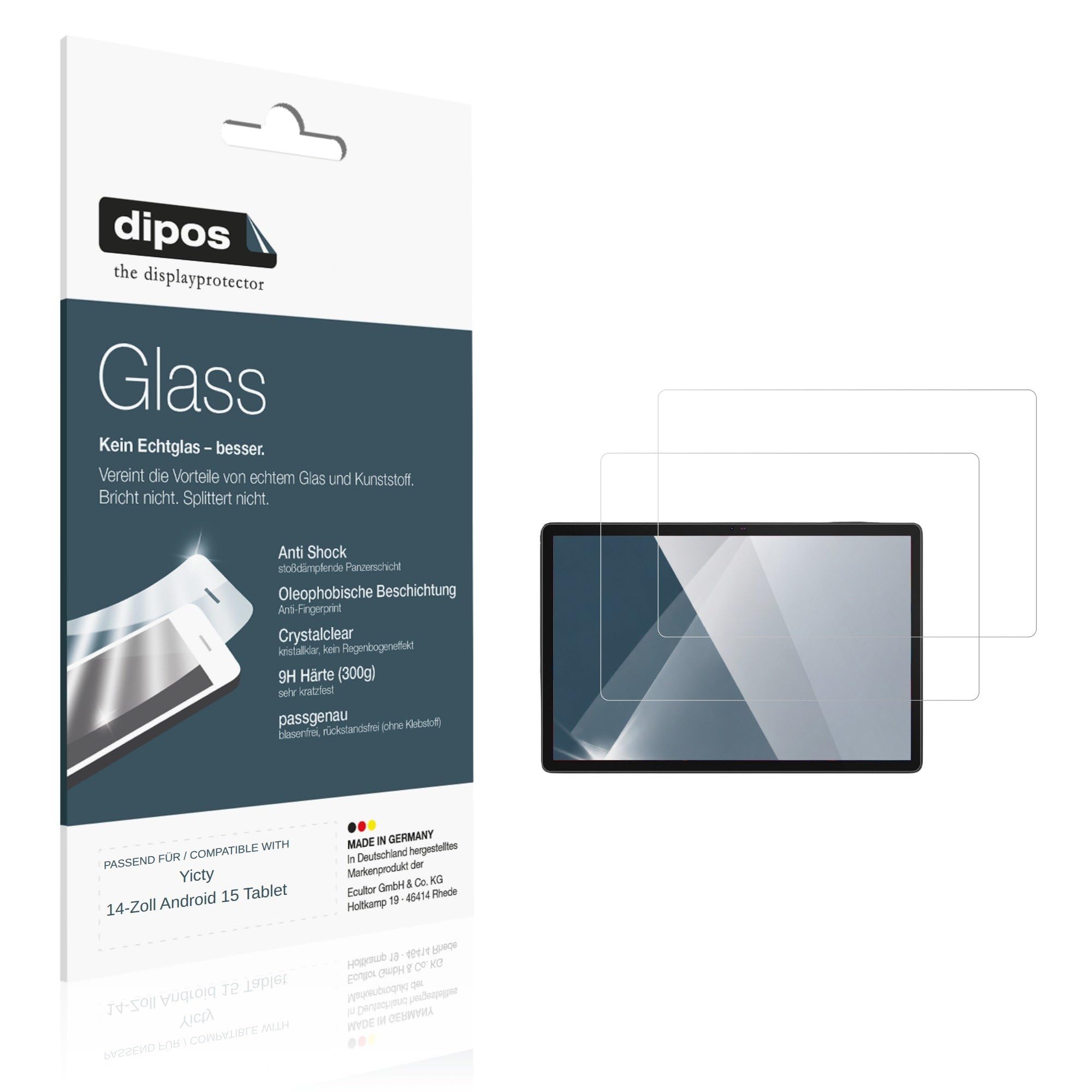 dipos 2x Pellicola Protettiva 9H trasparente per Yicty 14-Zoll Android 15 Tablet