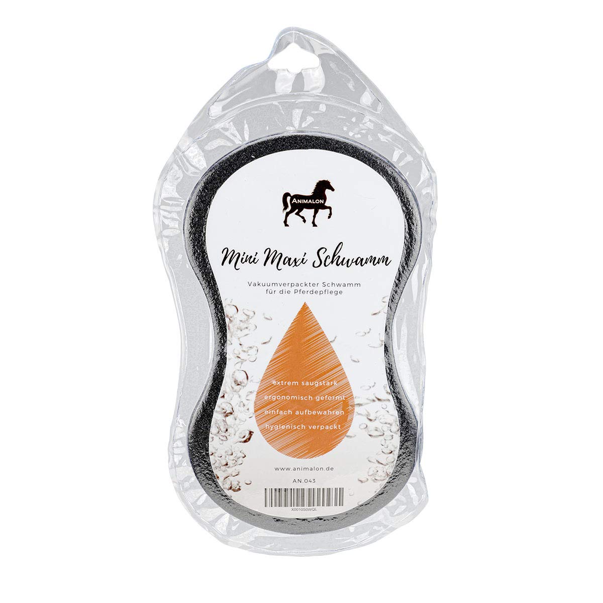 Animalon Mini Maxi Sponge, Vacuum Packed Sponge for Horse Care, Ergonomic Ponytail